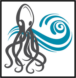 Cool Simple Nautical Ocean Waves Silhouette Cartoon Icon - Octopus #4 Border Around Image As Shown Vinyl Sticker