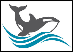 Cool Simple Nautical Ocean Waves Silhouette Cartoon Icon - Orca Whale #3 Border Around Image As Shown Vinyl Sticker
