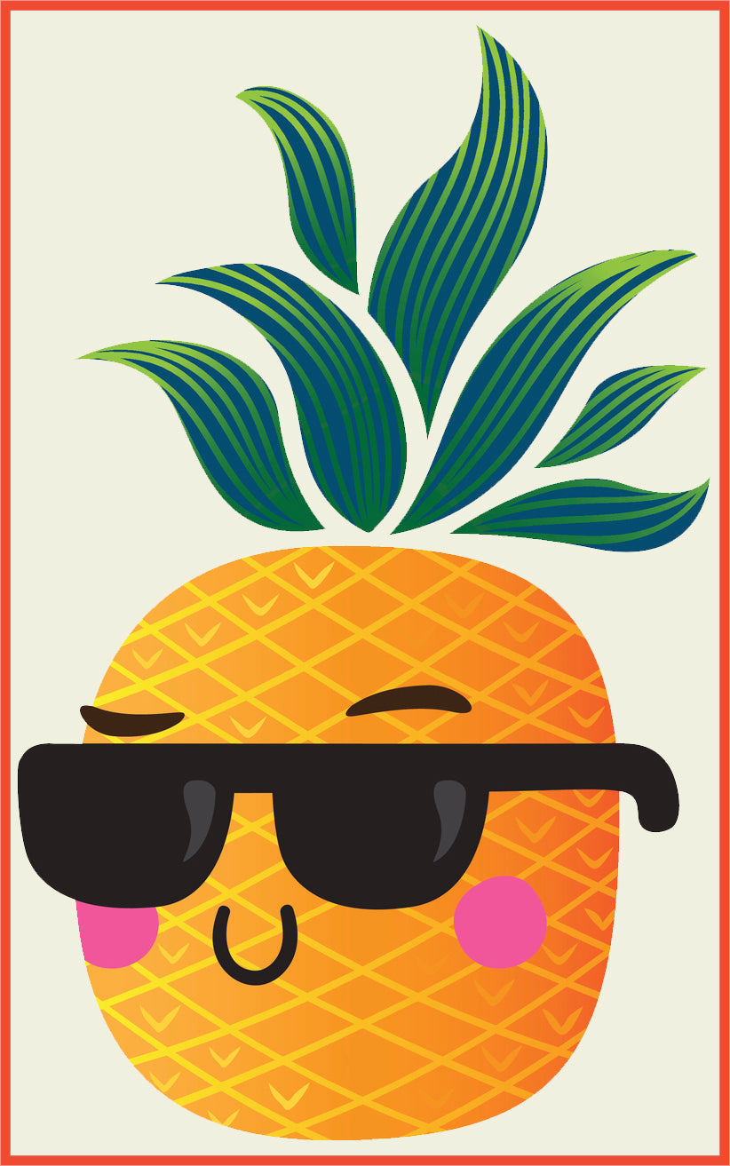 Cool Summer Pineapple Cartoon Art #2 Border Around Image As Shown Vinyl Sticker