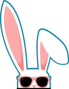 Cool Summer White Hipster Bunny Rabbit with Pink Shades Cartoon Icon Vinyl Sticker