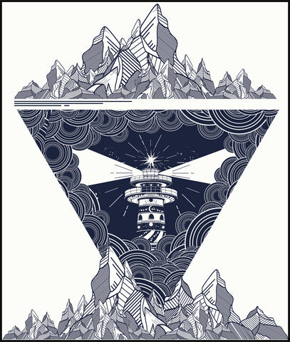 Cool Tattoo Style Lighthouse Nature Waves Cartoon Art Icon Border Around Image As Shown Vinyl Sticker