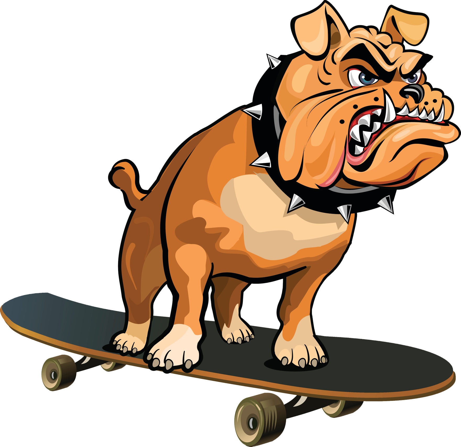 Cool Tough Brown Bulldog with Spike Collar on Skateboard Cartoon Vinyl Decal Sticker