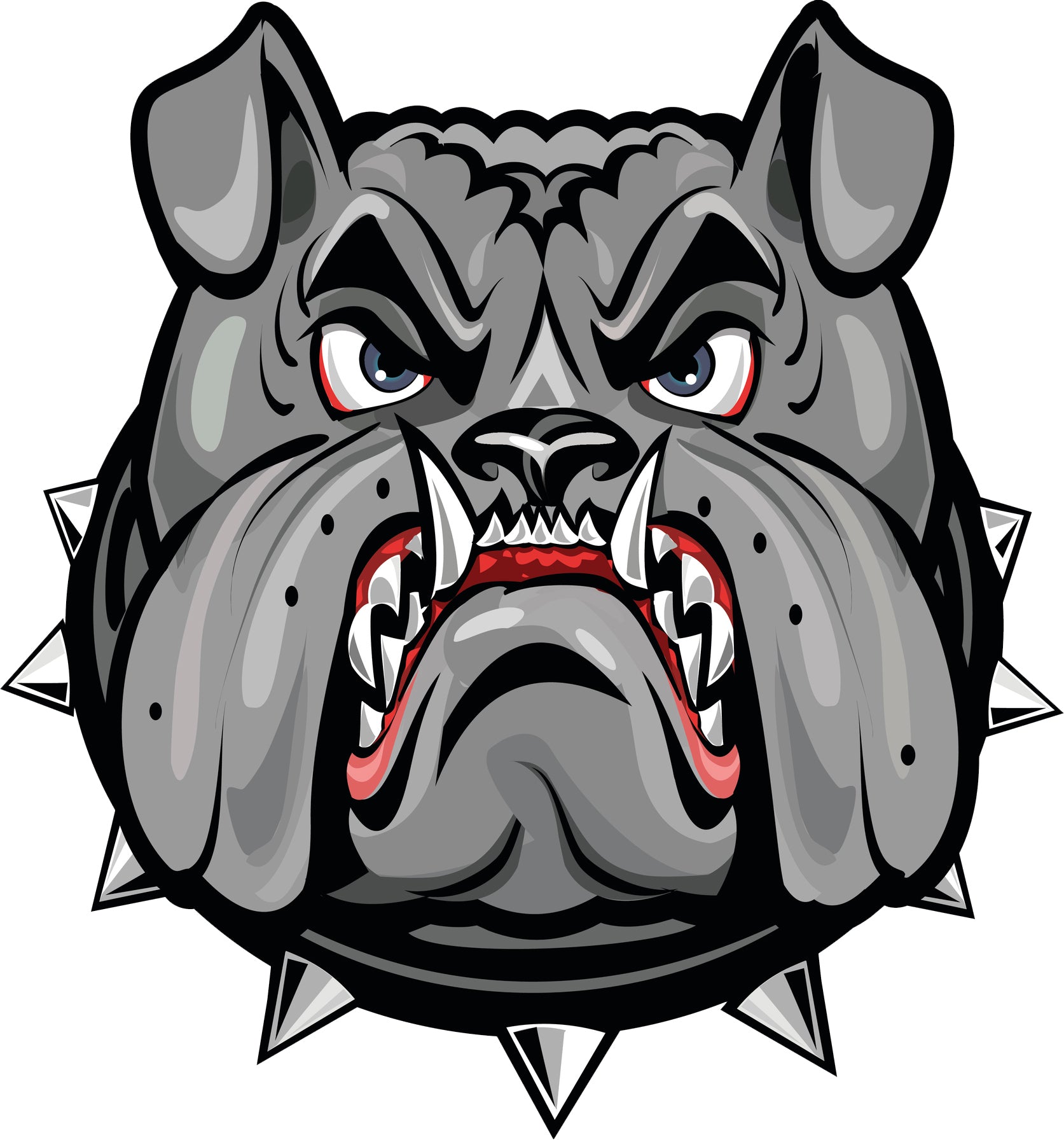Cool Tough Gray Bulldog Head with Spike Collar Cartoon Vinyl Decal Sticker