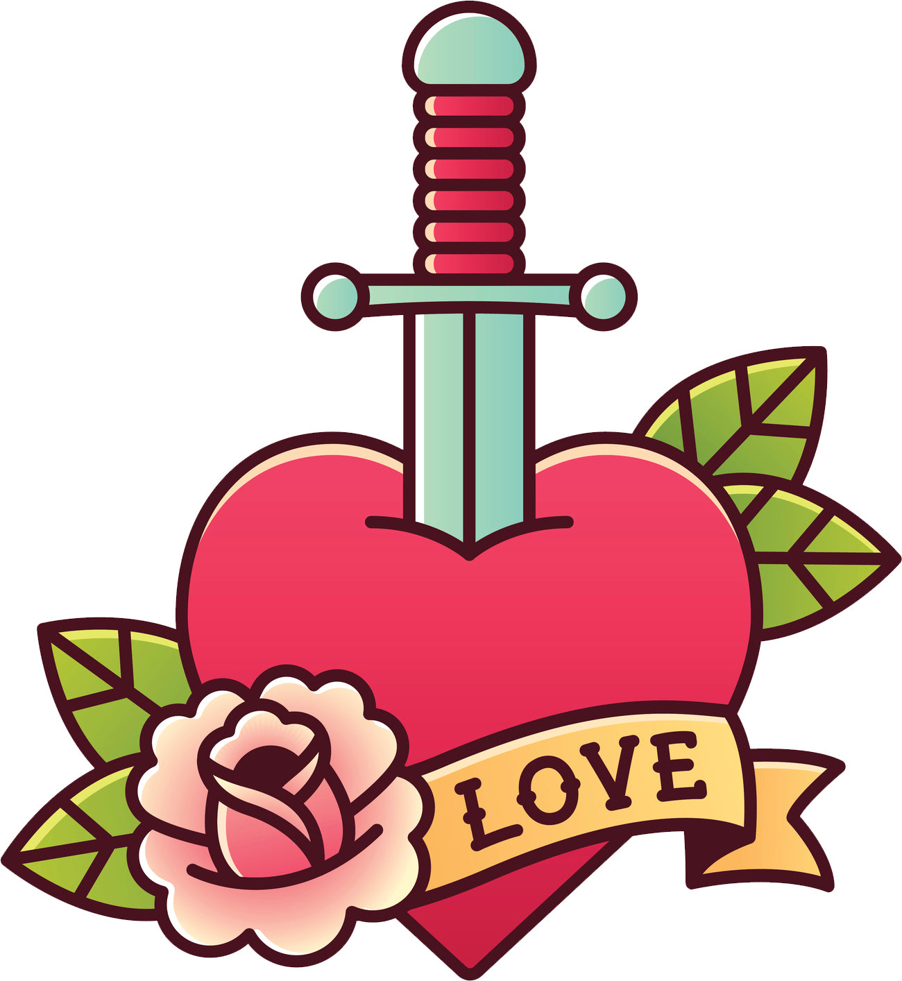 Cool Traditional Vintage Tattoo Style Art Heart Cartoon - Sword Vinyl Sticker
