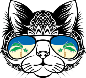 Cool Tropical Vacation Tribal Kitty Cat Cartoon Face Vinyl Sticker