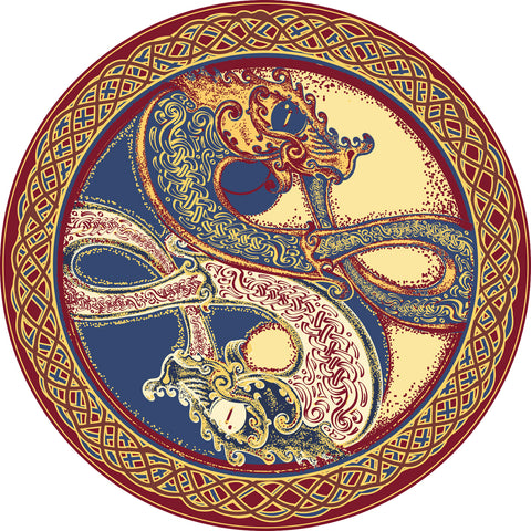 Cool Vintage Celtic Style Yin Yang Dragons Cartoon Icon Vinyl Sticker