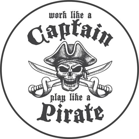 Cool Vintage Gray Cartoon Logo Icon - Pirate Captain Border Around Image As Shown Vinyl Sticker