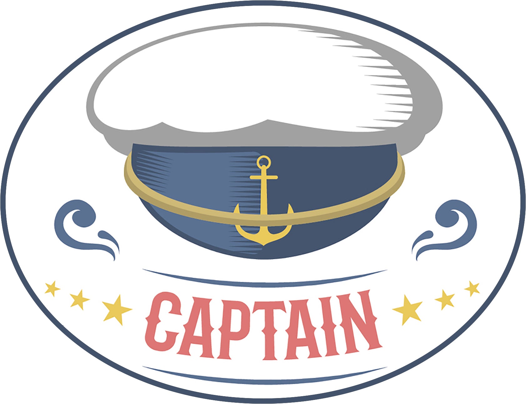 Cool Vintage Nautical Maritime Cartoon Art Logo Icon - Captain's Hat Border Around Image As Shown Vinyl Decal Sticker