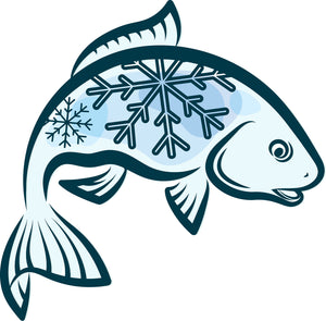 Cool Winter Blue Fisherman Fish with Snowflakes  Cartoon Vinyl Decal Sticker