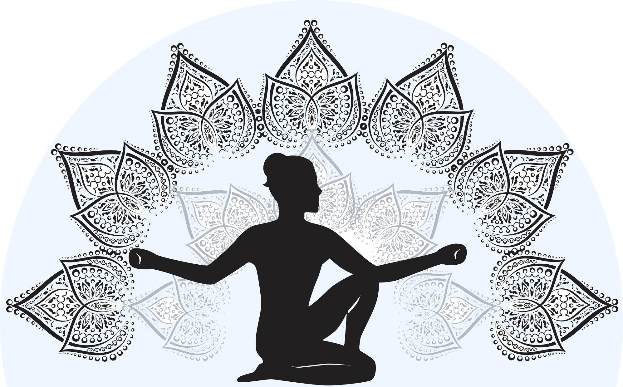 Cool Yoga Yogi Silhouette with Mandala Flower Background - Blue #1 Vinyl Decal Sticker