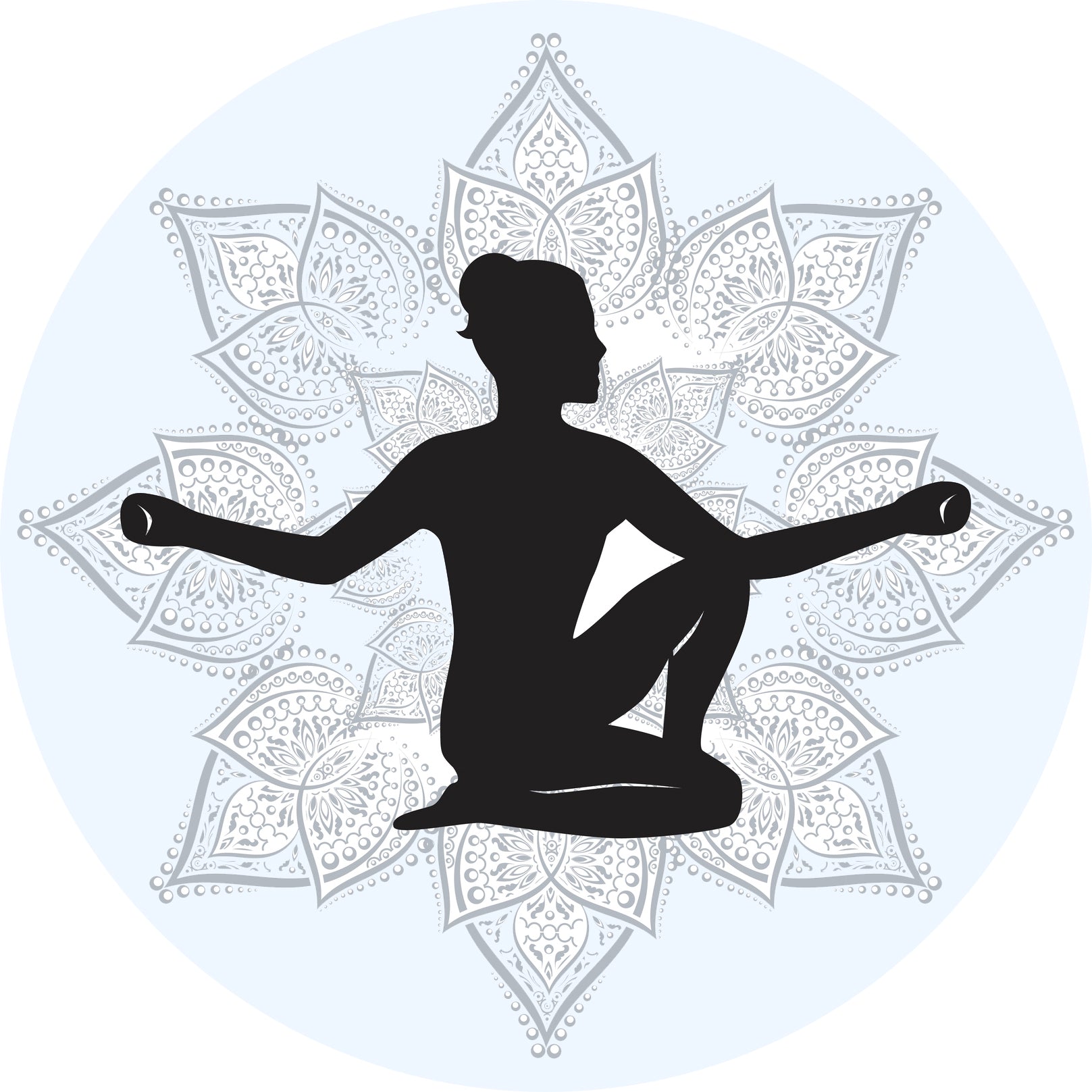 Cool Yoga Yogi Silhouette with Mandala Flower Background - Blue #2 Vinyl Decal Sticker