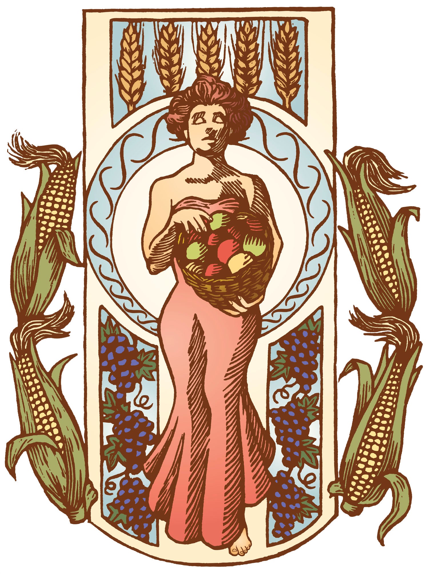 Corn, Wheat, and Grape Harvest Goddess Vinyl Decal Sticker