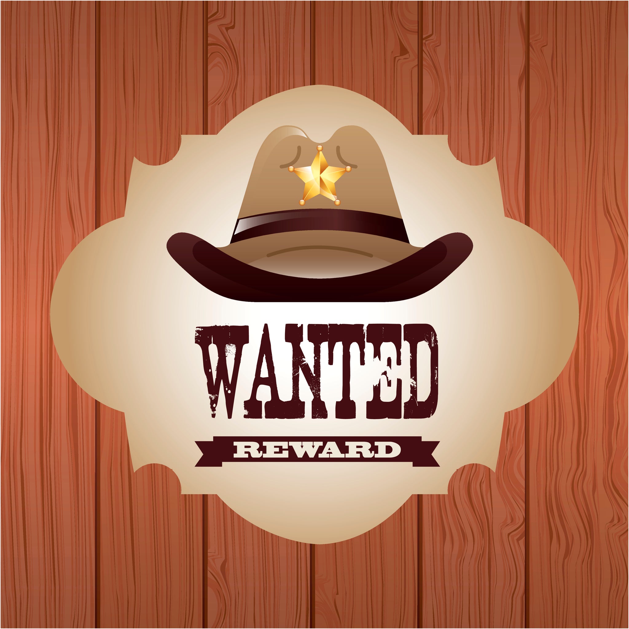 Cowboy Sheriff Hat Wanted Sign Icon Vinyl Decal Sticker