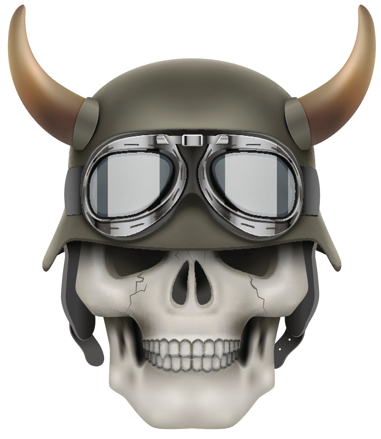 Cracked White Bone Skull with Horned Military Helmet Vinyl Decal Sticker