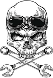 Creepy Evil Skull Head with Crossed Wrenches Sketch Vinyl Decal Sticker