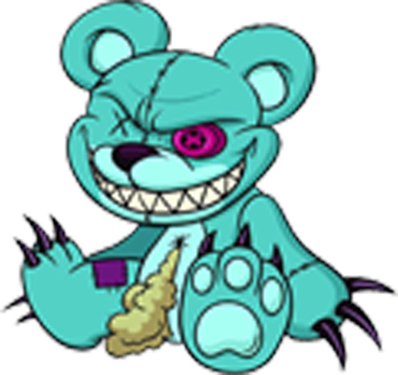 Creepy Teal Evil Possessed Teddy Bear Cartoon Vinyl Decal Sticker