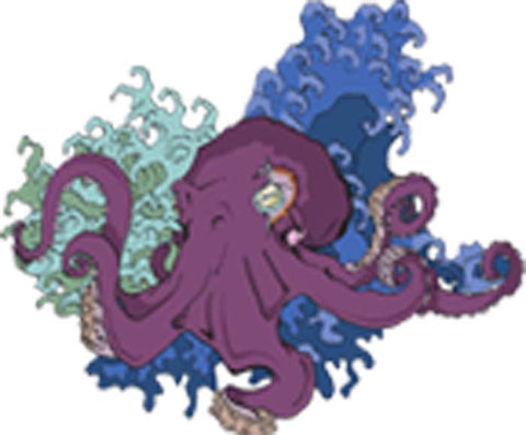 Creepy Zombie Purple Octopus Japanese Wave Cartoon Vinyl Decal Sticker