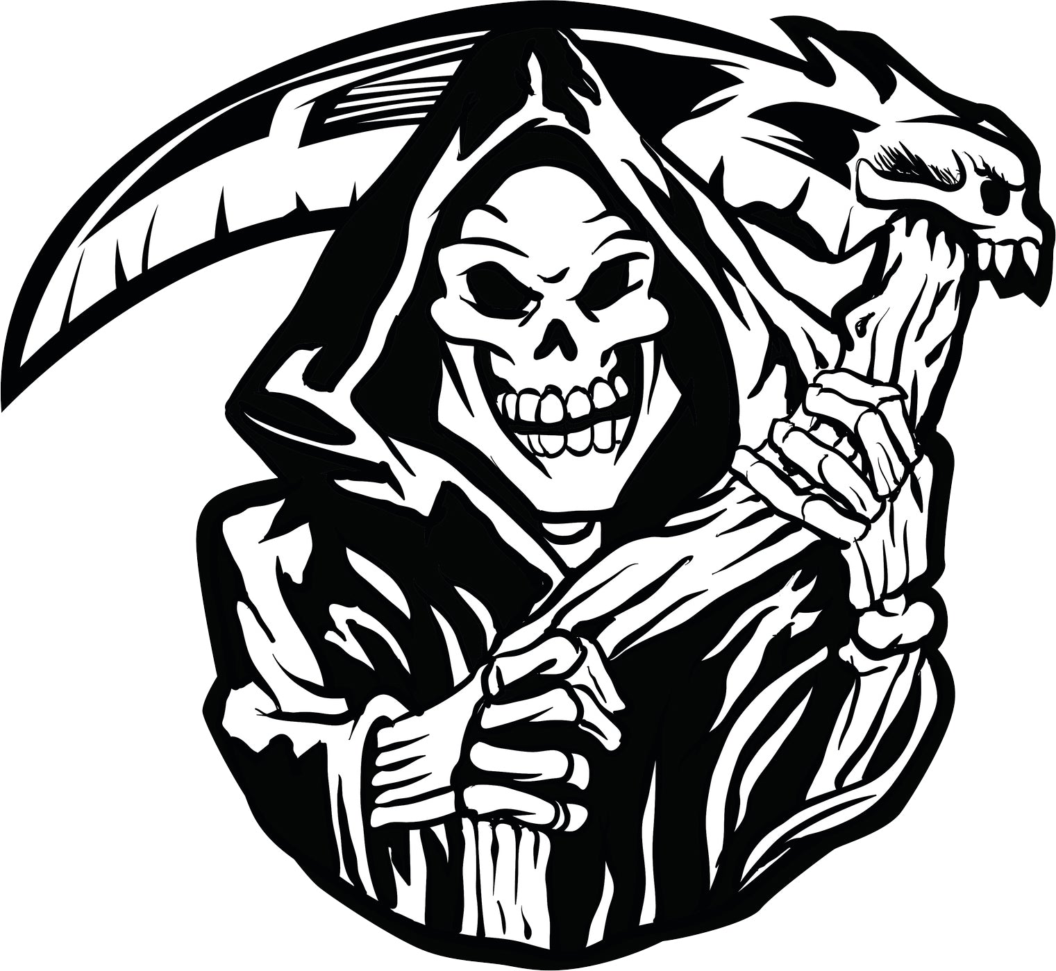Creepy Black and White Grimm Reaper Skeleton Halloween Cartoon Vinyl Decal Sticker