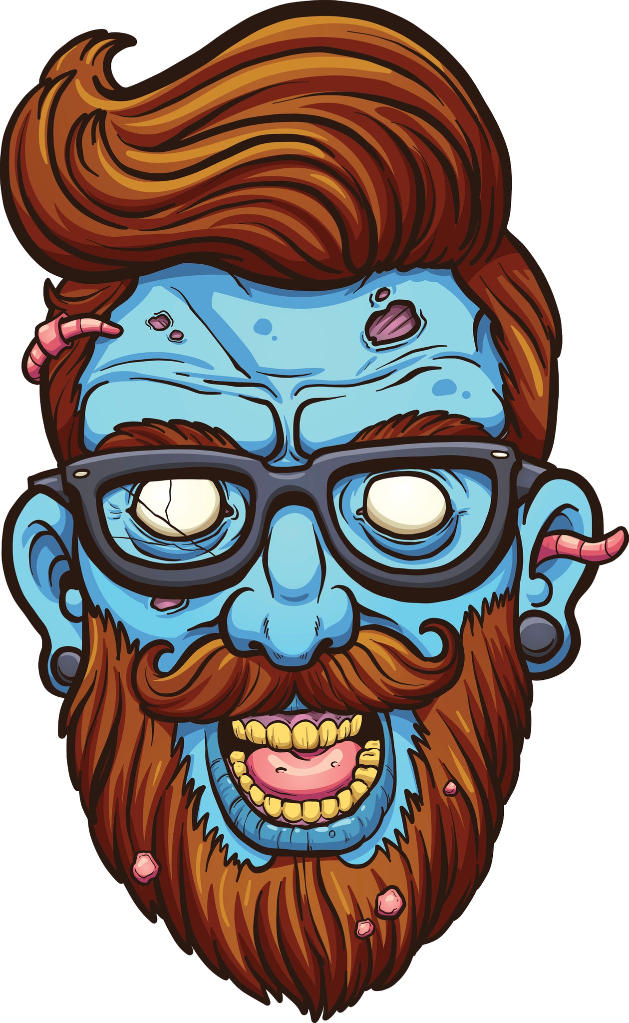 Creepy Blue Zombie Hipster with Beard Cartoon Vinyl Decal Sticker