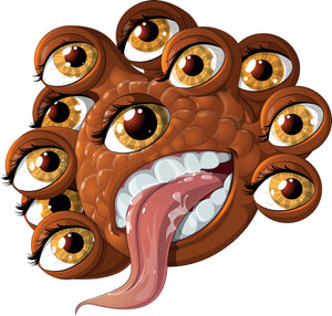 Creepy Brown Multiple Eyeball Monster Cartoon Vinyl Decal Sticker