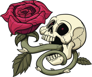 Creepy Cracked Skull with Pink Thorny Rose Cartoon Vinyl Decal Sticker