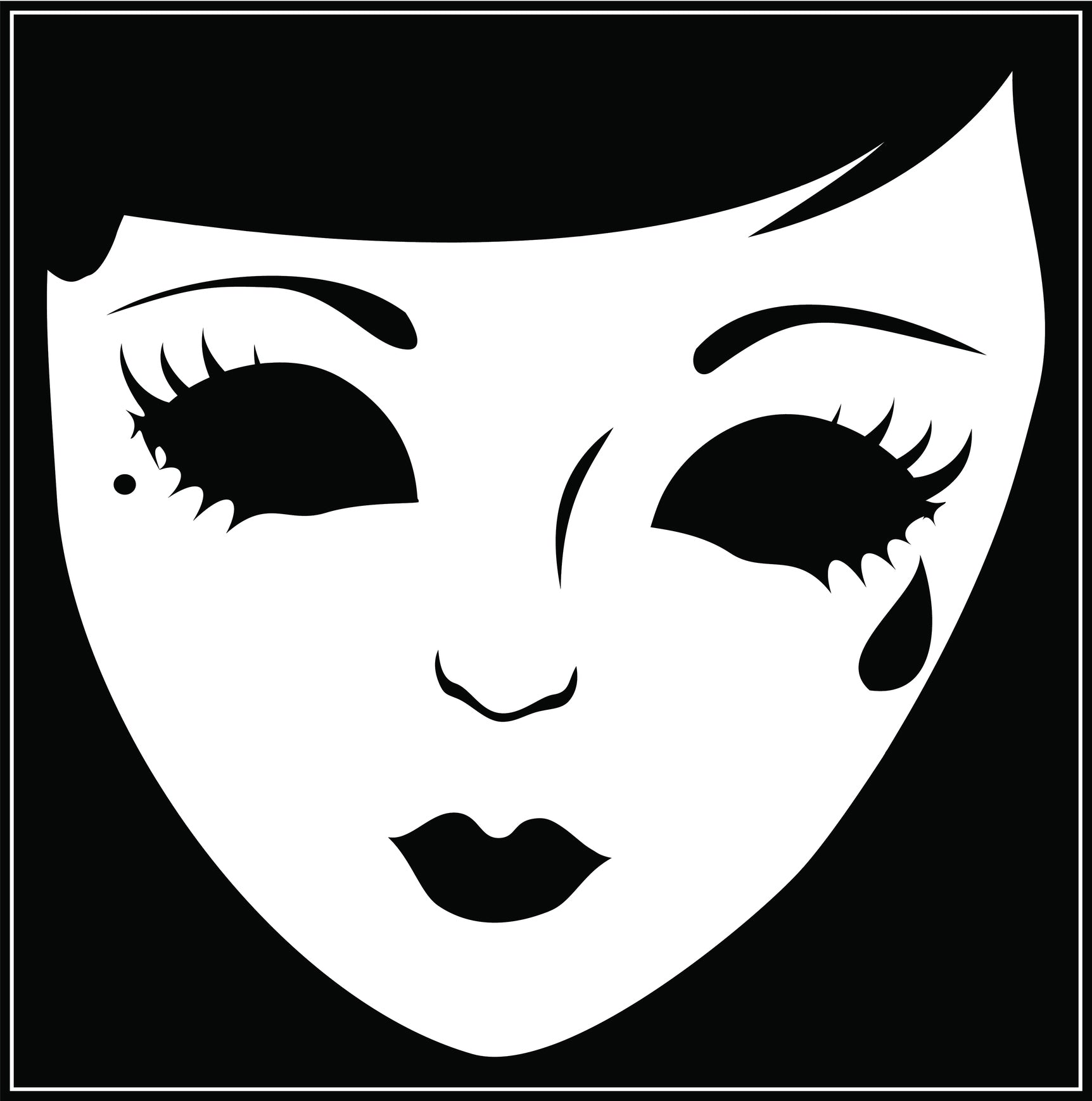 Creepy Emo Punk Demon Girl Face with Black Eyes Border Around Image As Shown Vinyl Decal Sticker