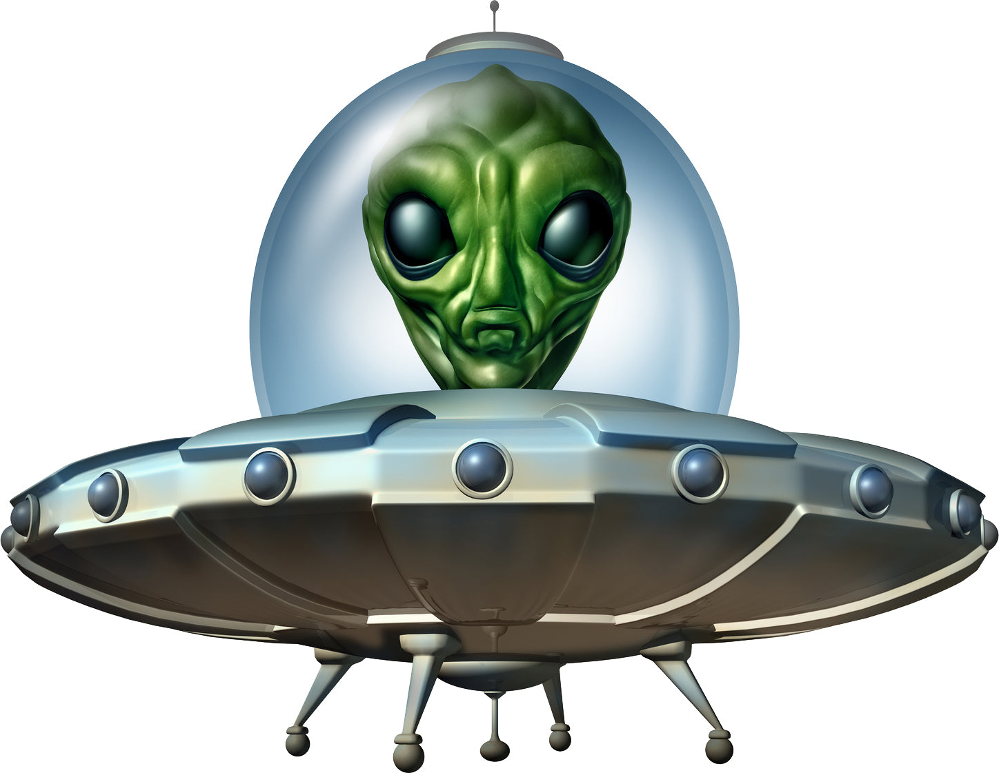 Creepy Green Alien in Spaceship Cartoon Art Vinyl Decal Sticker