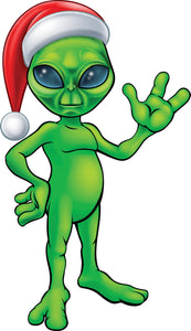 Creepy Green Alien with Santa Hat Cartoon Vinyl Decal Sticker