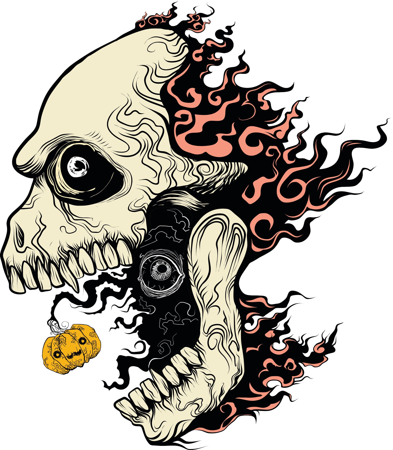 Creepy Halloween Monster Skull with Pumpkin Vinyl Decal Sticker
