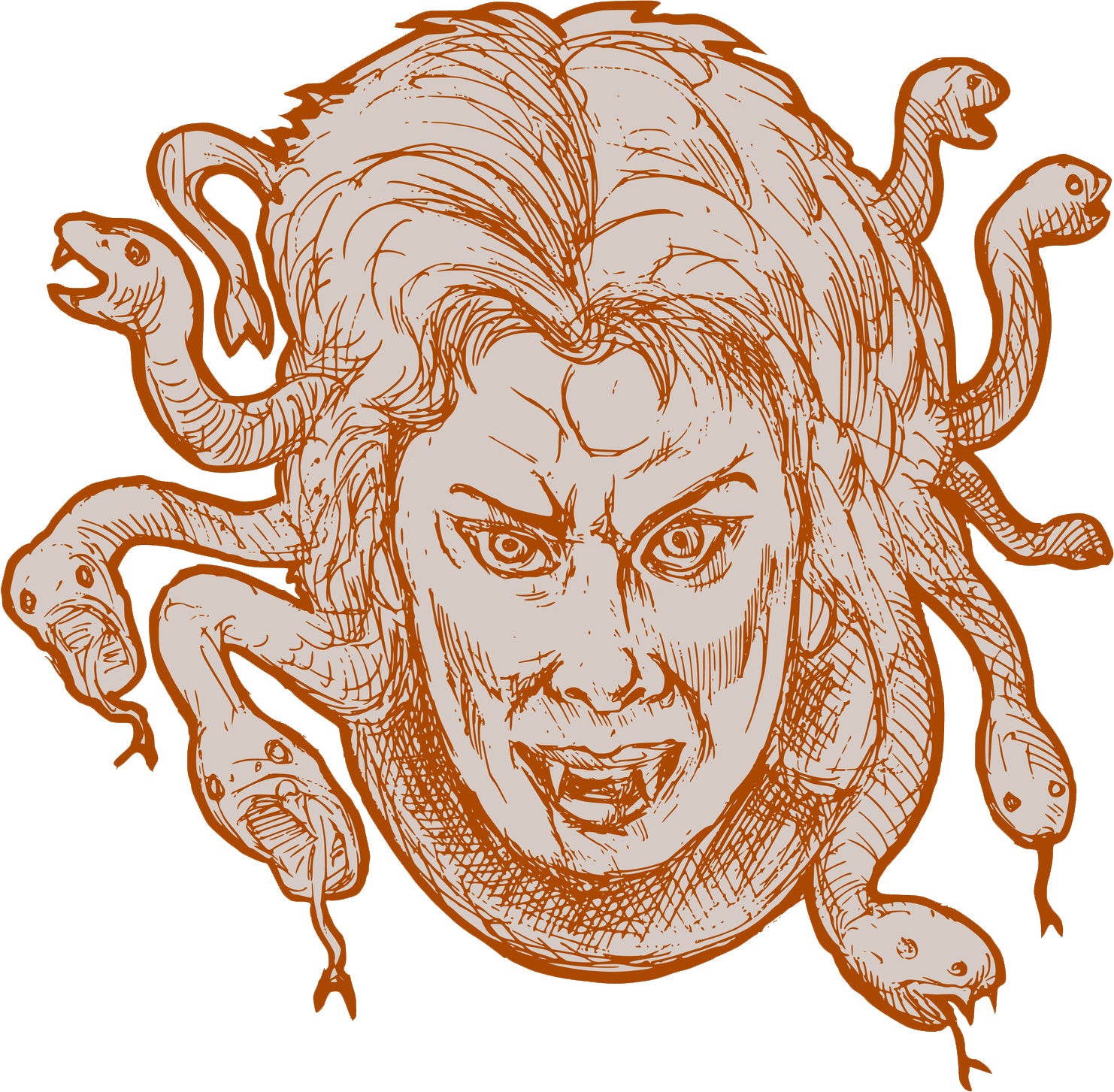 Creepy Orange Gray Pen Sketch Medusa Head Vinyl Decal Sticker