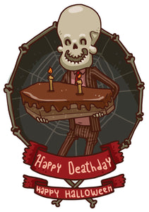 Creepy Skeleton Happy Deathday Halloween Cake Vinyl Decal Sticker