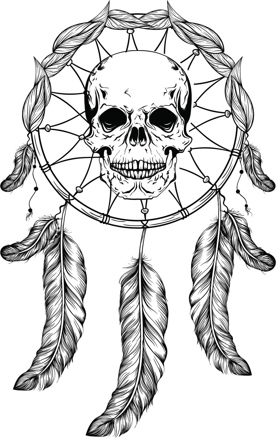 Creepy Skull in Feather Dream Catcher Drawing Vinyl Decal Sticker
