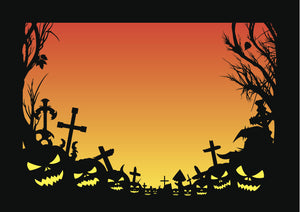 Creepy Sunset in Halloween Cemetary Cartoon  Horizon Vinyl Decal Sticker