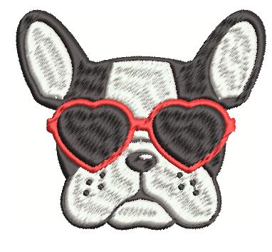 Iron on / Sew On Patch Applique Cute Adorable Frenchie French Bulldog Carton Emoji - Heart Glasses Embroidered Design