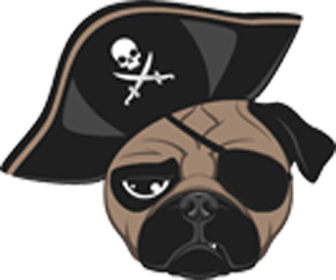 Cute Adorable Pug Puppy Dog Wearing Eyepatch And Pirate Hat Cartoon Vinyl Decal Sticker