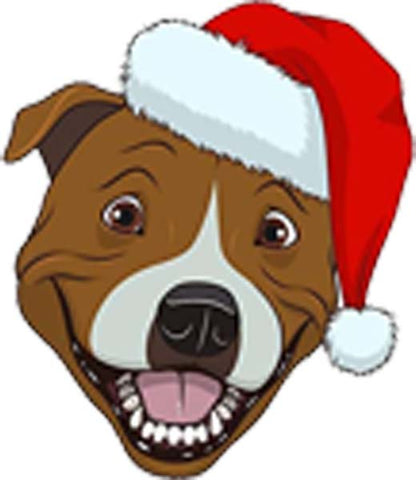 Cute Adorable Sweet Christmas Holiday Puppy Dog Head Cartoon - Pitbull Vinyl Decal Sticker