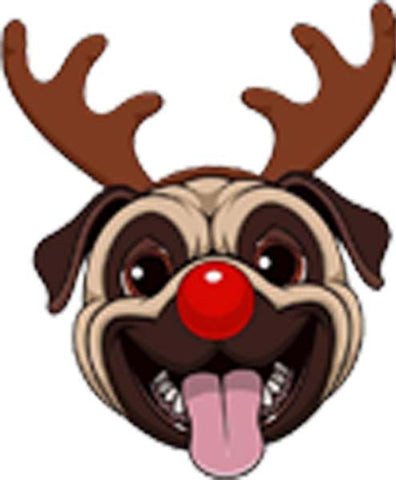 Cute Adorable Sweet Christmas Holiday Puppy Dog Head Cartoon - Pug Vinyl Decal Sticker