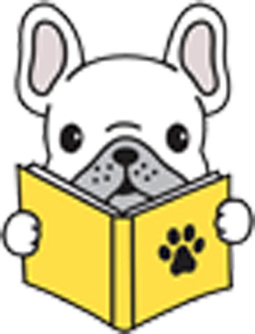 Cute Frenchie French Bulldog Reading Nursery Paw Book Cartoon Art - White Puppy Dog Vinyl Decal Sticker