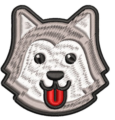 Iron on / Sew On Patch Applique Cute Gray Siberian Husky Wolf Cartoon Emoji #2 Embroidered Design