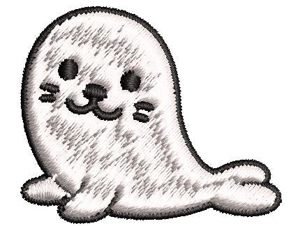Iron on / Sew On Patch Applique Cute Playful White Baby Seal Cartoon Emoji #2 Embroidered Design