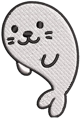Iron on / Sew On Patch Applique Cute Playful White Baby Seal Cartoon Emoji #5 Embroidered Design