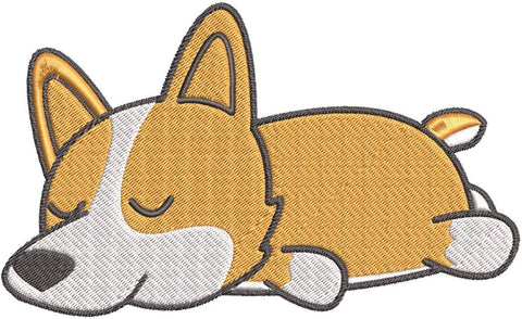 Iron on / Sew On Patch Applique Cute Sleepy Lazy Silly Corgi Puppy Dog Cartoon - Corgi	Embroidered Design