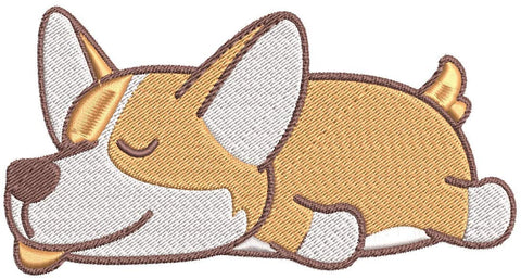 Iron on / Sew On Patch Applique Cute Sleepy Lazy Tongue Out Corgi Puppy Dog Cartoon - Corgi Embroidered Design