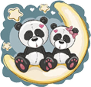 Cute Stuffed Panda Bear Couple on the Moon Cartoon Vinyl Decal Sticker