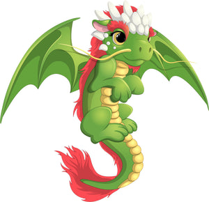 Cute Adorable  Girly Green Baby Flying Dragon Cartoon Vinyl Decal Sticker