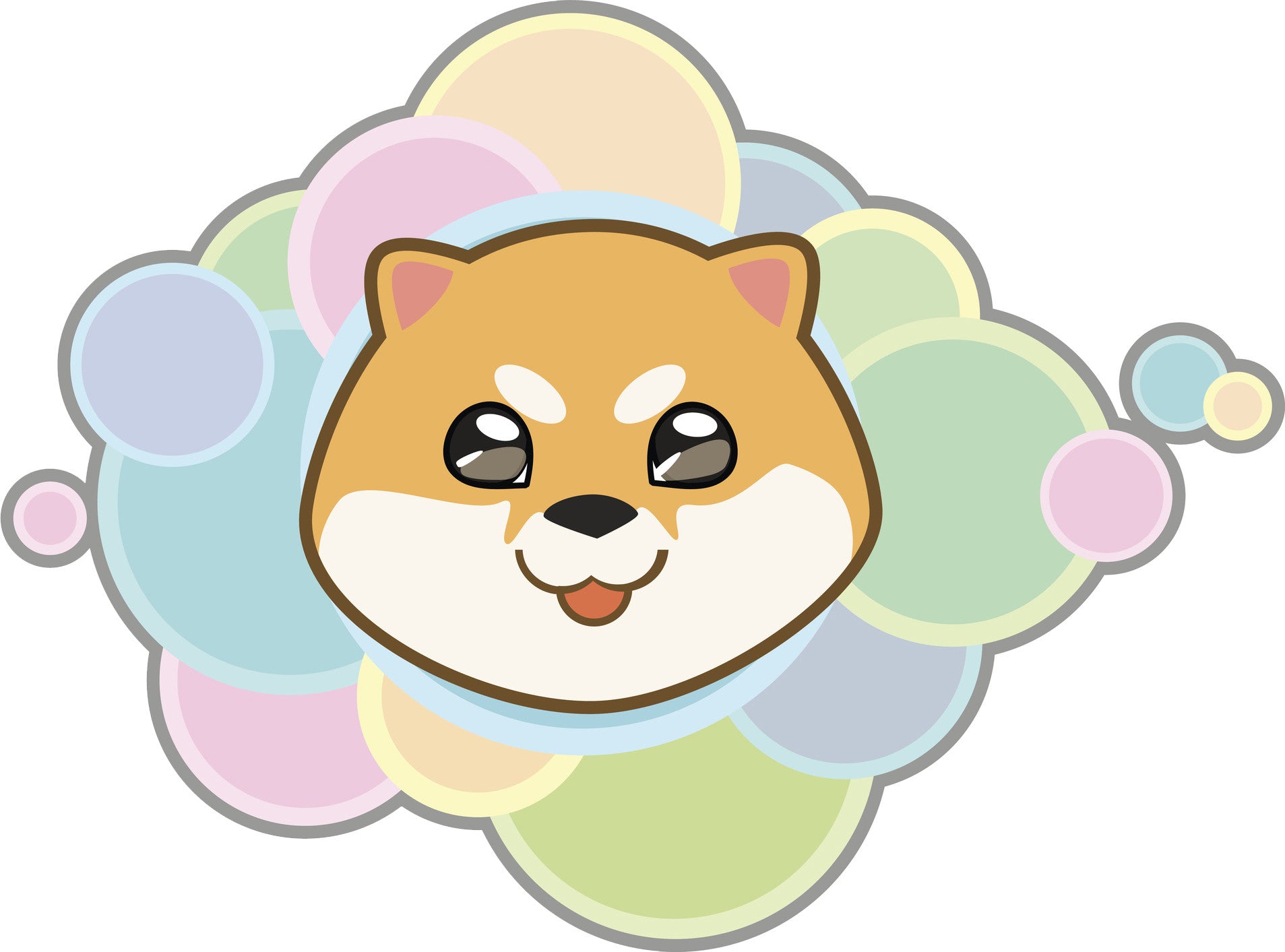 Cute Adorable Kawaii Puppy Dog Cartoon with Rainbow Bubbles - Pomeranian Vinyl Decal Sticker