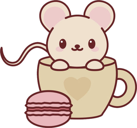 Cute Baby Country Animal - Mouse in Cup Vinyl Decal Sticker
