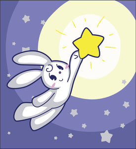 Cute Blushing White Bunny Rabbit Reaching for Night Star Cartoon Vinyl Decal Sticker