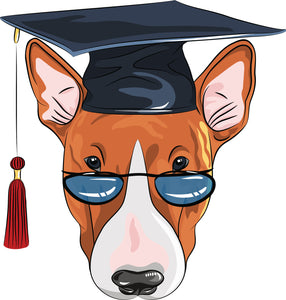 Cute Bull Terrier in Graduation Cap Cartoon Vinyl Decal Sticker
