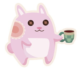 Cute Bunny Rabbit with Coffee Cup #5 Vinyl Decal Sticker